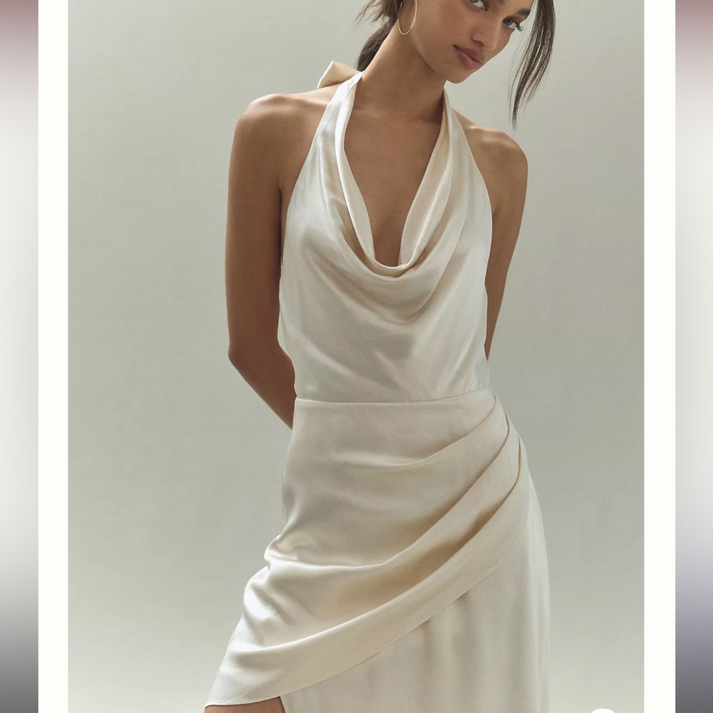 Endless Rose Asymmetric Satin Halter Dress from Anthropologie (NWT)